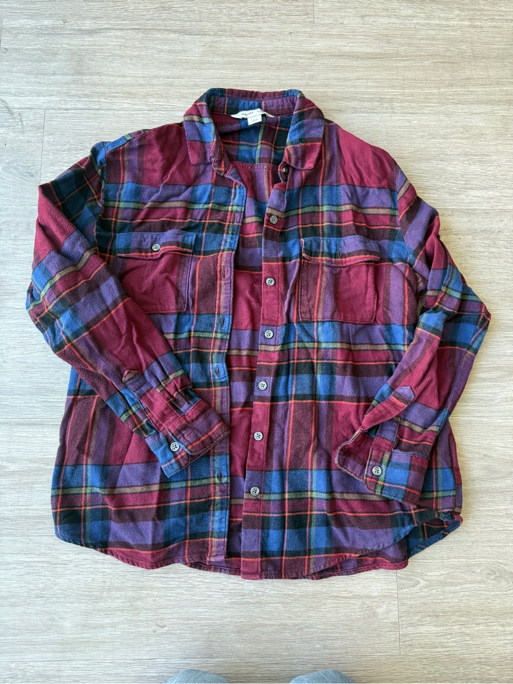 Old Navy Burgundy and Blue Plaid Button-Down Shirt